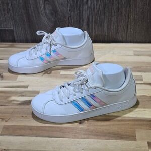 Adidas VL Court 2.0 White Iridescent Sneakers Womens 7 F36384 Leather Shoes